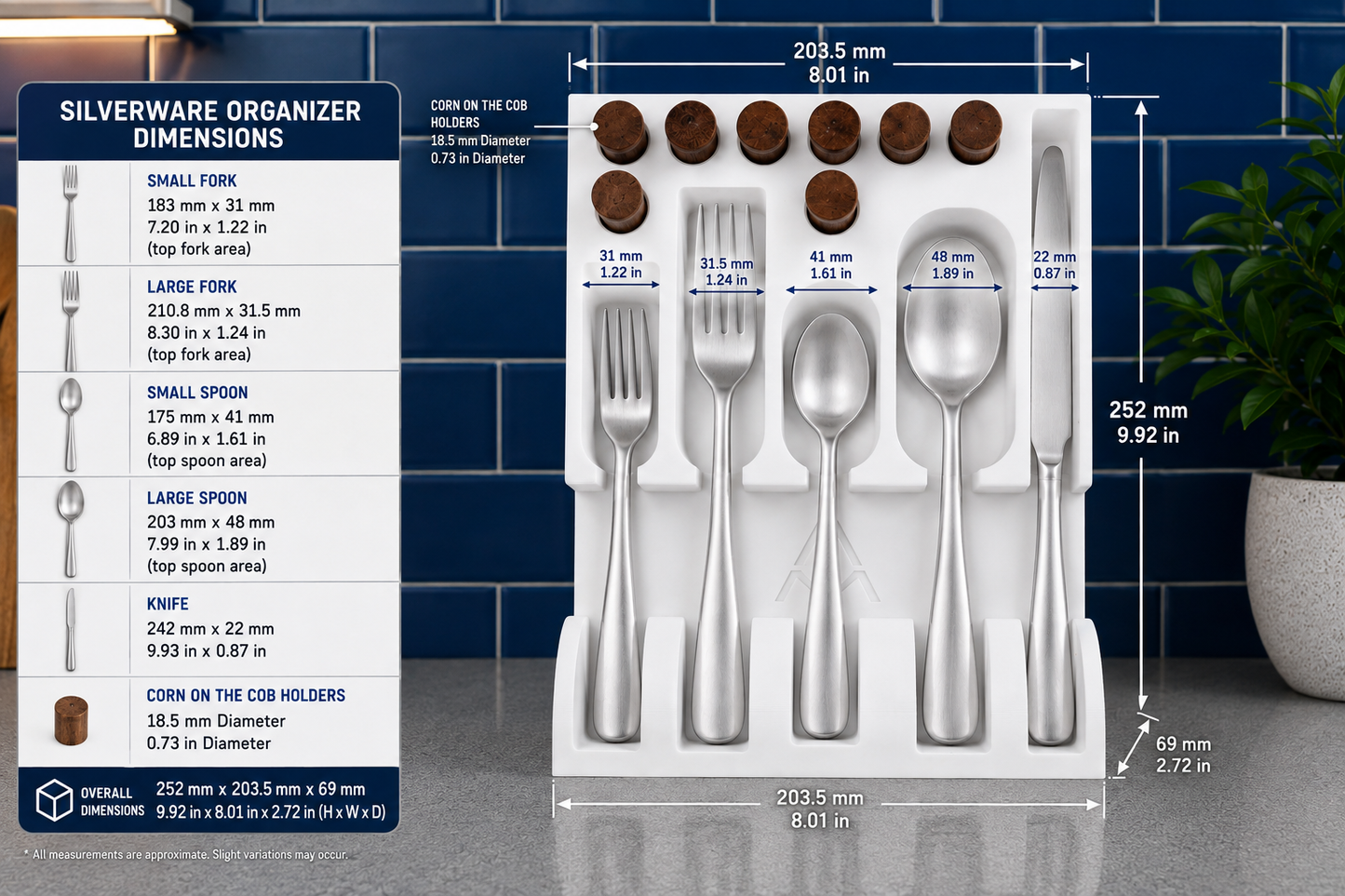 Custom Silverware Organizer with Corn Holder Storage | Space-Saving Kitchen Utensil Organizer