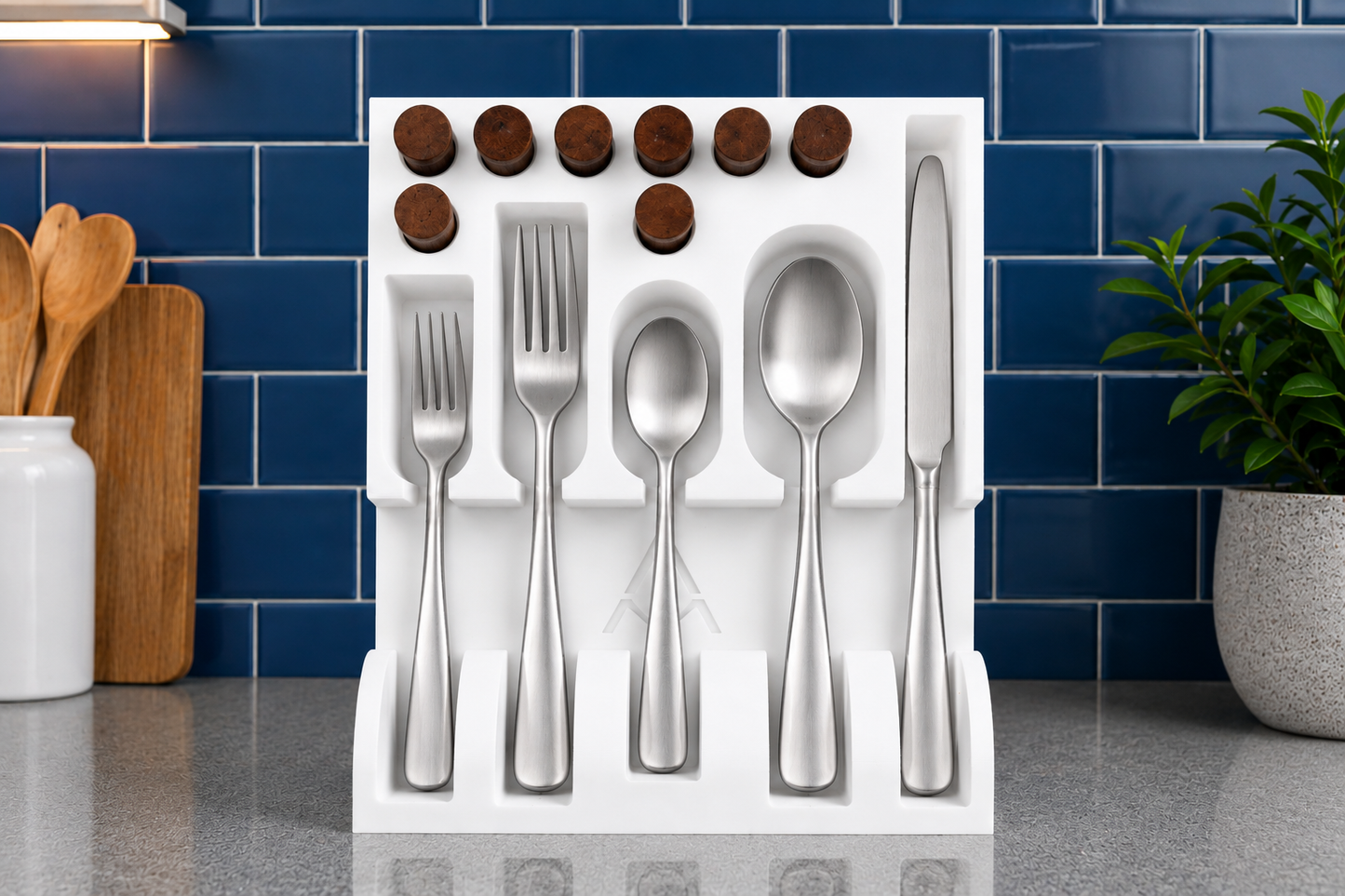 Custom Silverware Organizer with Corn Holder Storage | Space-Saving Kitchen Utensil Organizer